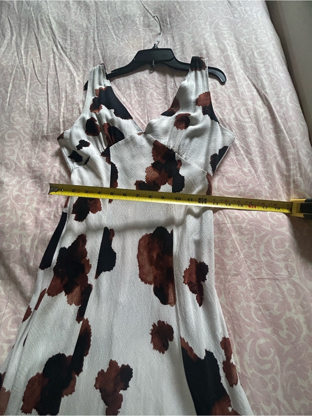 Cream Maxi Dress/Brown & black abstract Floral design - Sleeveless - Picture 5 of 7